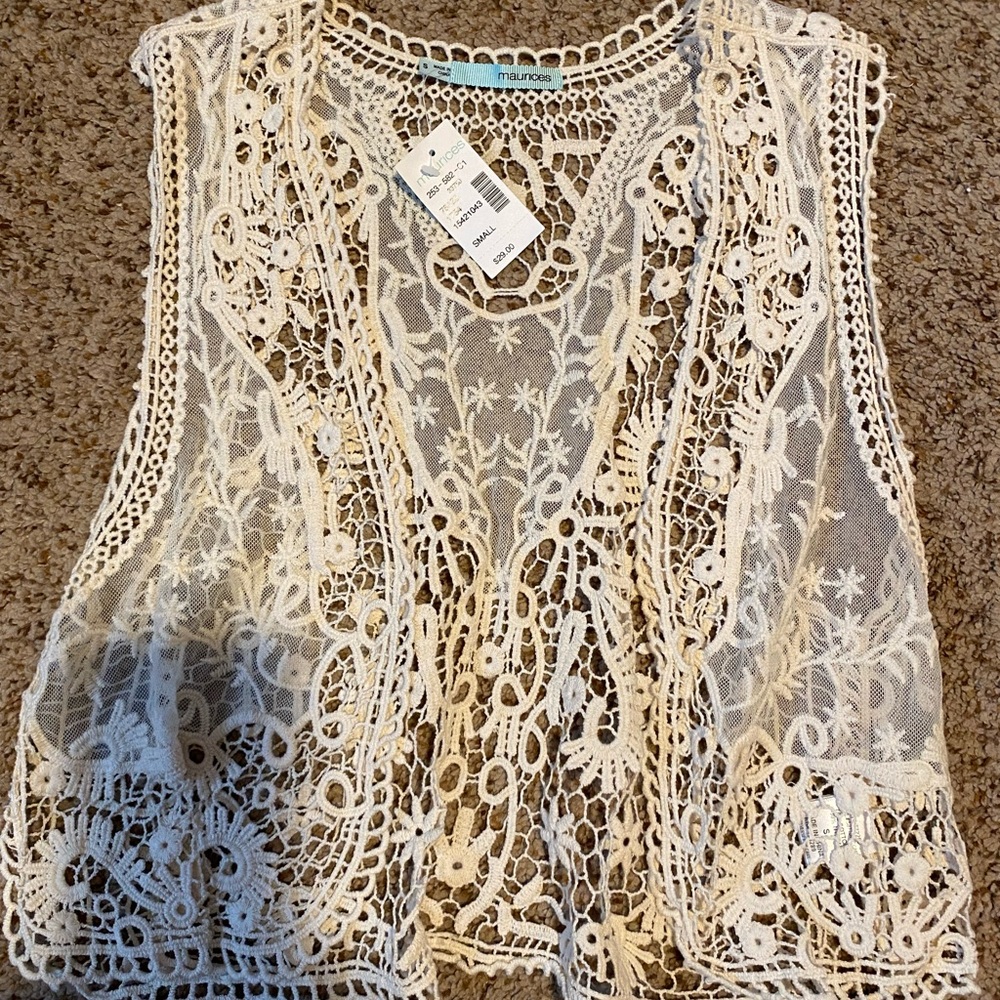 Maurices Cream Crochet Vest